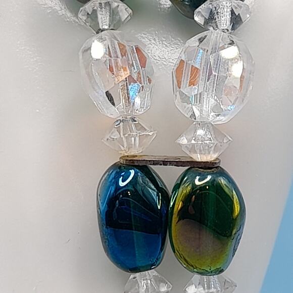 Vintage 1960s AB Crystal Beaded Bracelet, Double Strand, Iridescent Austrian, 7" - Picture 5 of 13